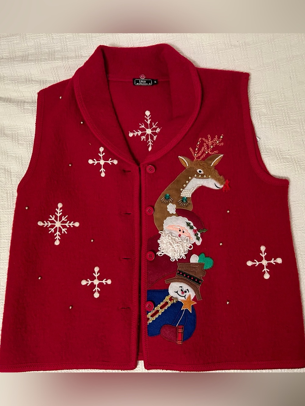 Wool Red Christmas Appliqué Vest